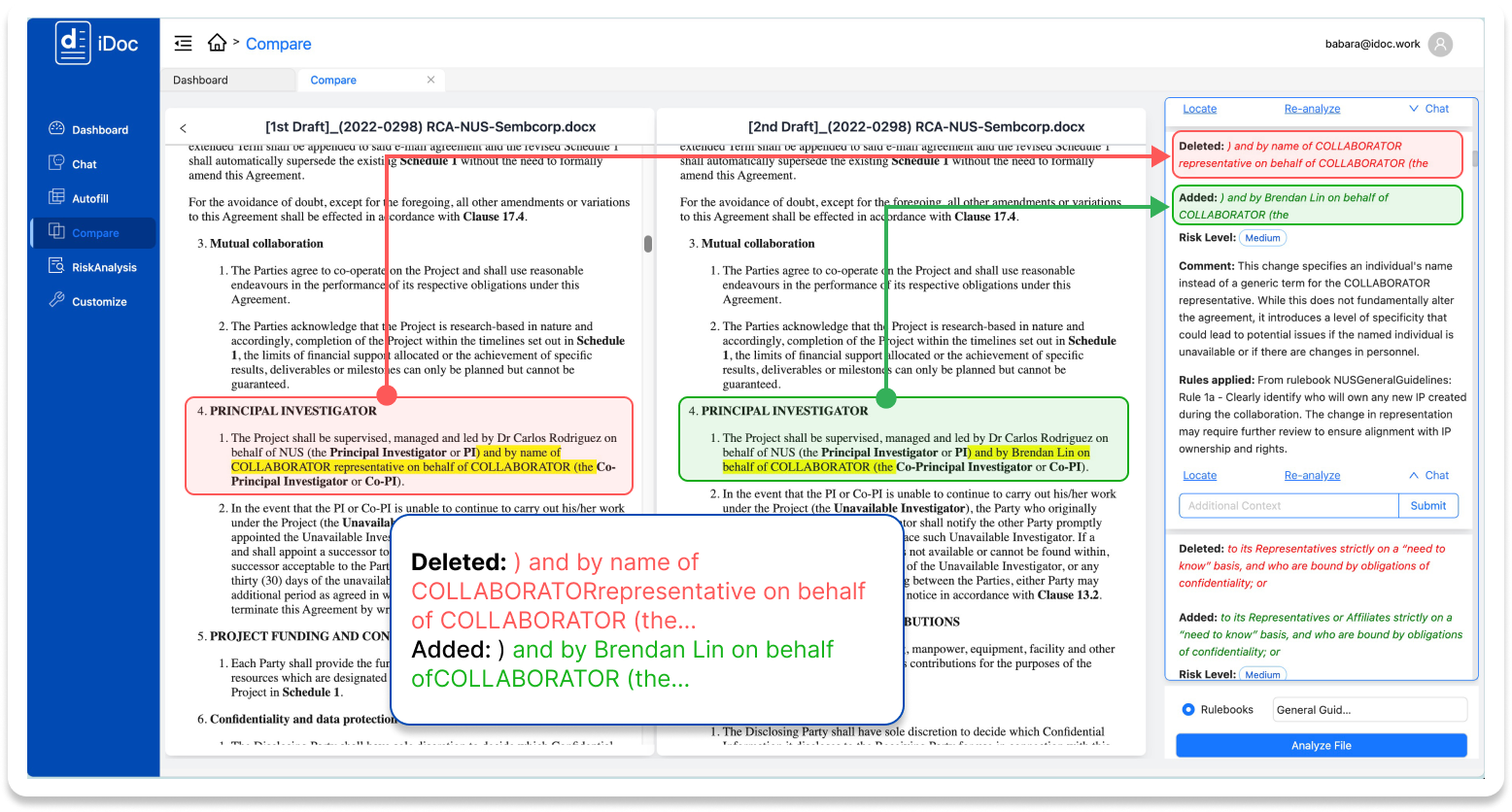 Document Intelligent Comparison Interface